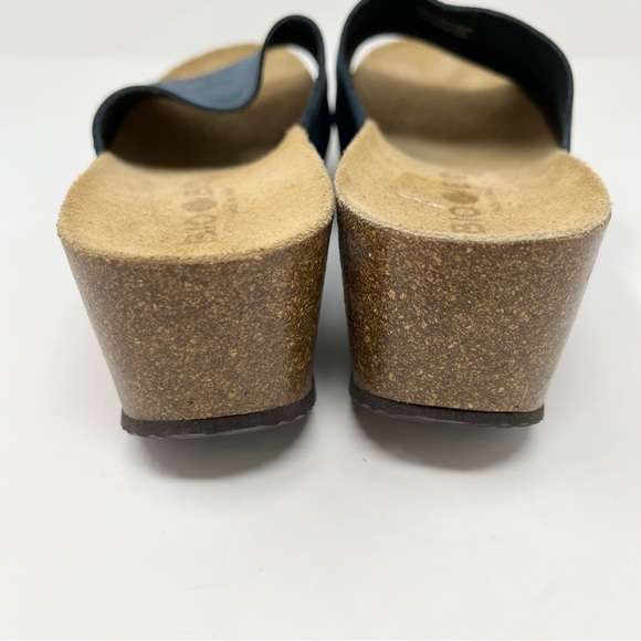 Bio Bio Platform Wedge Platform Sandals Blue Leather Cork Slip On Shoes Size 9.5 - Picture 6 of 11
